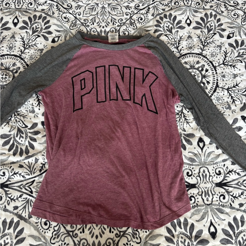 Victoria's Secret Pink and Gray Raglan Tee